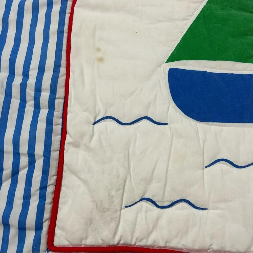 Vintage 90s Nautical Sailboat Nursery Baby Crib Comforter